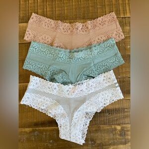 NWT Victoria’s Secret Lace-Waist Cotton Cheeky Panties - Lot of 3 (Size: XS)